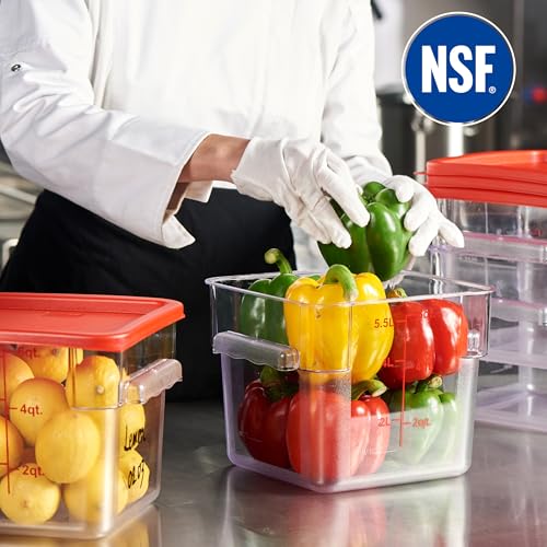 CURTA 8-Pack 6 Qt NSF Clear Polycarbonate Food Storage Containers with Red Lids - Square, Commercial-Grade, Freezer & Dishwasher Safe, Stackable - color: 6.0 Qt 8-Pack(Red Lids)