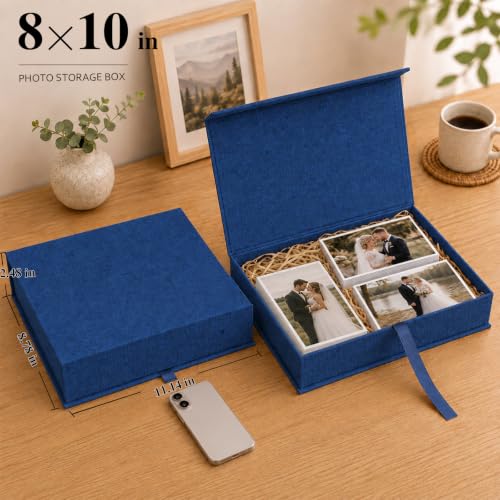 Vienrose Linen Photo Storage Box, 8"x10", Postcard Keeper, Dark Blue - color: Navy Blue, size: 8"x10"