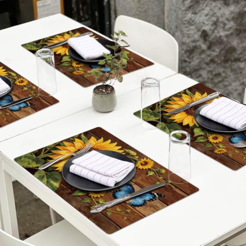 Peacoblue Placemats Set of 4,Faux Leather Countryside Flowers Design - style: Sunflowers and Countryside Flowers