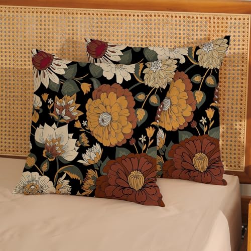 Boho Pillow Covers 18x18 Pack of 2,Vintage Black Floral Throw Pillow Cover Spring Summer Bohemian Botanical Flower Pillowcase Outdoor Decorative Linen Cushion Case for Sofa Home Decor - color: Black-b-boho Floral 1, size: 18" x 18" (Pack of 2)