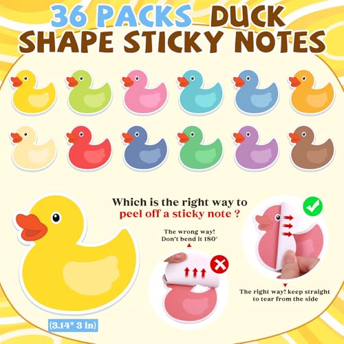 36 Pack Duck Sticky Notes 720 Sheets Cute Sticky Notepad Colorful Note Pads Self-Sticky Writing Memo Pads Page Marker for School Office Supplies Small Gift Back to School Party Favor(Duck) - style: Duck