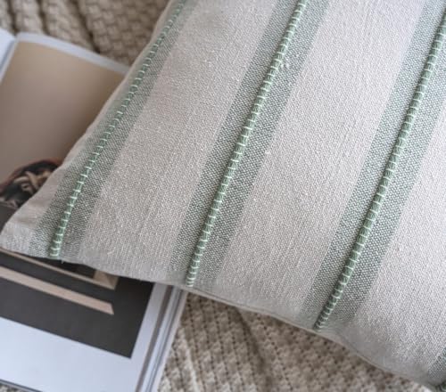 Cethom Boho Lumbar Throw Pillow Covers 12x20 Set of 2, Sage Green Striped Decorative Pillow Cases for Couch Chair Bed, Farmhouse Accent Cushion Covers for Living Room Bedroom Sofa Home Decor - color: Sage Green, size: 20" x 12" (Pack of 2)
