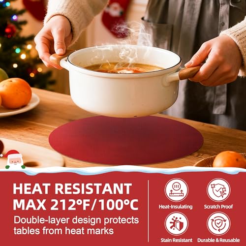 Placemats Set of 6, 15 Inch Round Faux Leather Place Mats - color: R-scarlet Red