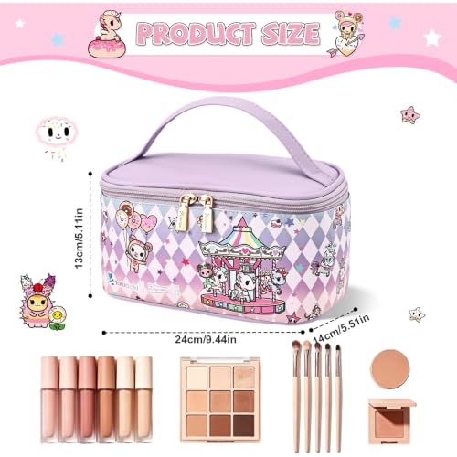 tokidoki Makeup Bag, PU Leather Cosmetic Organizer with Handle - color: Candy Carnival-A, size: A(9.4*5.1*5.5 inch)