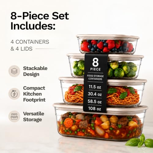 Naked Kitchen 8-Piece Food Storage Containers with Lids – Nesting Borosilicate Glass Meal Prep Containers with Leak-Proof Airtight Seal – BPA Free, Microwave, Oven, Freezer & Dishwasher Safe – Green - color: Light Green