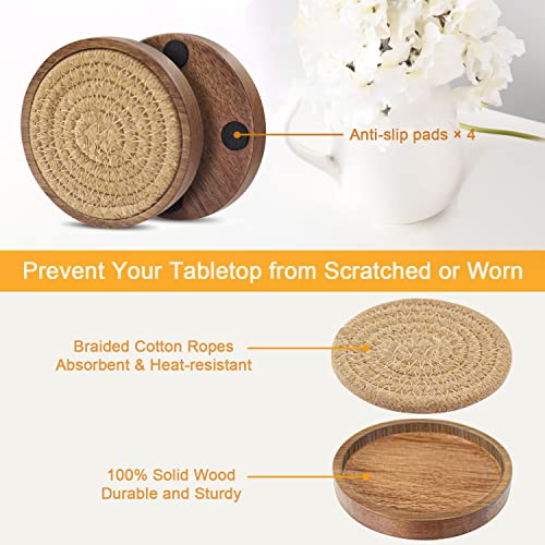 Wood Coasters for Drinks, Eykao Absorbent Coaster Sets of 5, Woven Drink Coasters for Coffee Table, Housewarming Gift for Farmhouse Home Decor,4 inches - color: Brown