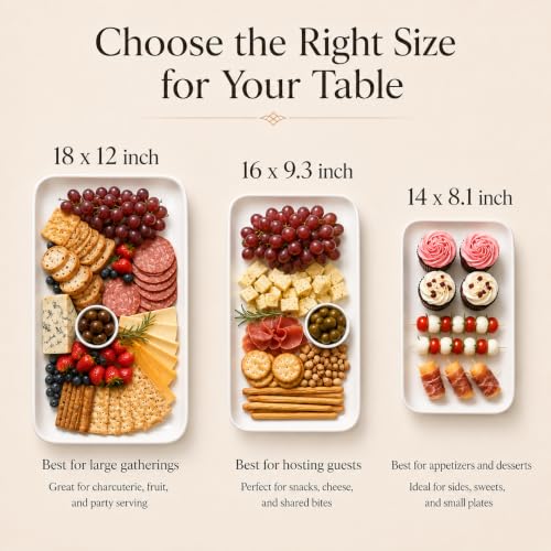 DELLING Serving Platter Set 18/16/14 Inch, Large White Porcelain Serving Trays for Entertaining, Rectangular Platters for Turkey Fruit Appetizer Party Wedding, Microwave Oven Dishwasher Safe, 3-Pack - color: White, size: 18/16/14inch