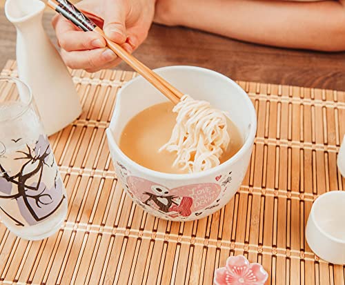 Disney The Nightmare Before Christmas Jack and Sally "Love You to Death" Japanese Ceramic Dinnerware Set | Includes 20-Ounce Ramen Noodle Bowl and Wooden Chopsticks - color: Jack and Sally Love