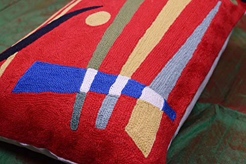 Lumbar Kandinsky Red Abstract Pillow Cover Modern Throw Pillowcase Chair Cushion Contemporary Farmhouse Pillowsham Couch Handembroidered Wool Size 14x20 - color: Red Elements Lumbar Pillow