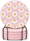 Absorbent Cup Coasters Set of 6 with Holder, Daisy - color: Daisy