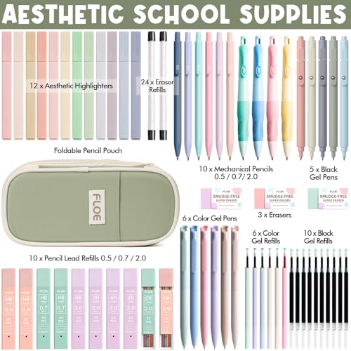 65PCS Aesthetic School Supplies Back to School Supplies Cute Stationary Set - color: Green