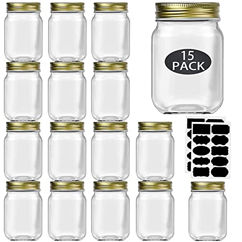Rainforce 16 oz Mason Jars with Gold Lids 15 Pack Pint Glass Canning Jars - color: Gold Lids