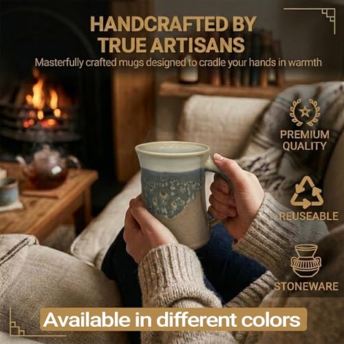 Clay in Motion Handmade Ceramic Mug 24 oz, Large Coffee Mug, Hand Painted Stoneware, Dishwasher Microwave & Oven Safe, Lead-Free, Made in USA Since 1981 (Desert Sand) - style: Desert Sand