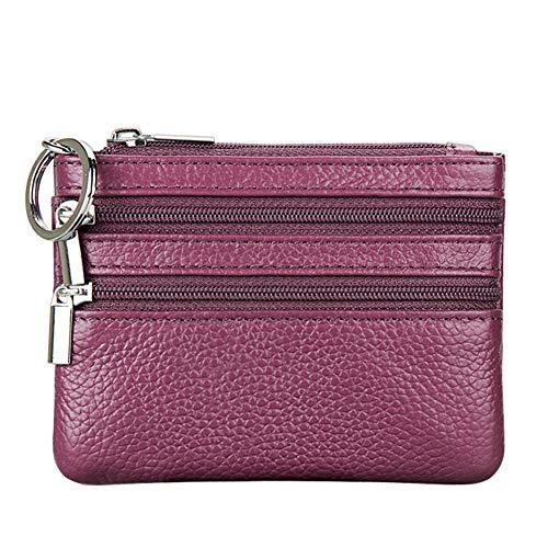 Women Genuine Leather Coin Purse Keychain Change Purse - color: Purple