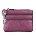 Women Genuine Leather Coin Purse Keychain Change Purse - color: Purple