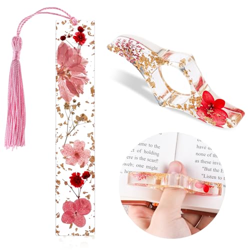 2 Pcs Dried Flower Resin Books Page Holder, Book Mark Transparent Book Thumb Page Holder Bookmarks with Tassel Reading Accessories Gift for Reading Lovers, Literary, Students, Teachers