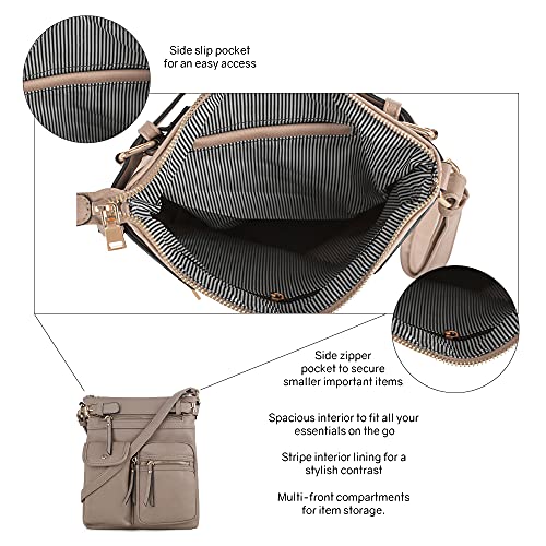 SG SUGU Katie Lightweight Medium Crossbody Bag Shoulder Bag with Multi Pocket for Women - color: Stone