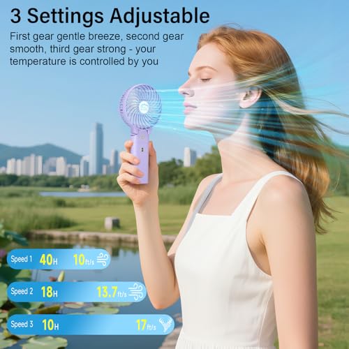 HandFan 10400mAh Personal Handheld Fan, 40Hrs Long-Lasted Hand Fan Rechargeable, Mini Cooling Fans Foldable, Heavy Duty Battery Fans Portable for Travel Beach Concerts Cruise Makeup(Purple) - color: Light Purple