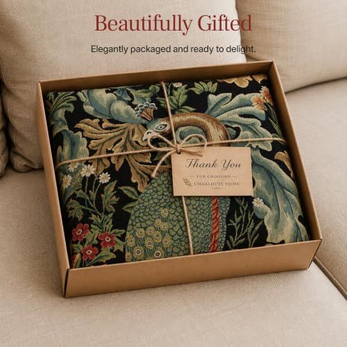 William Morris Black Peacock Woven Tapestry Throw Pillow Cover 18 X 18 in - color: Black Peacock