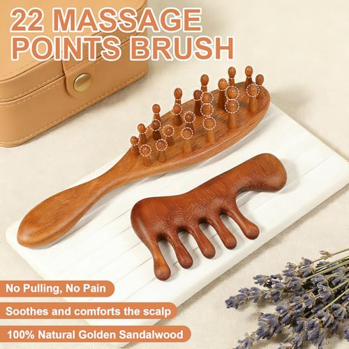 2pcs Loc Comb & Brush Set, Wooden Loc Brush for Dreads, Comfortable Massage Scalp Brush for Dreadlock Sisterlocks Microlocs Hair Growth