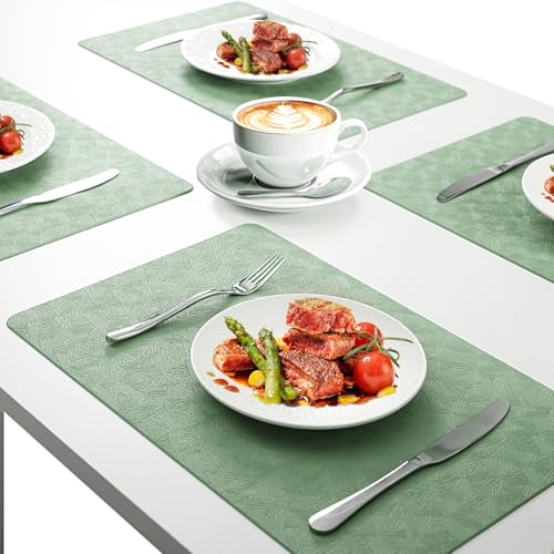 Green Plastic Placemats Set of 8, Faux Leather Waterproof Table Mats - color: Green