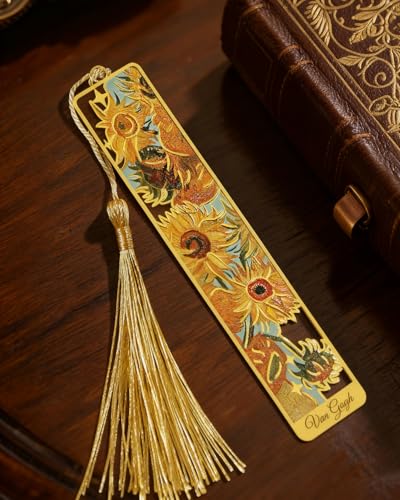6 Pieces Metal Bookmarks with Tassel, Golden Hollow Bookmark Oil Painting Van Gogh Monet Theme Book Mark Bookmarks for Book Lovers Writers Readers Children Teens Men Women Adults - style: Paintings-6pcs