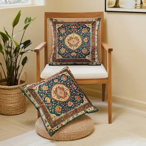 Vintage Floral Soft Velvet Throw Pillow Covers 18x18 in Boho - color: Dark Blue, size: 18" x 18" (Pack of 2)