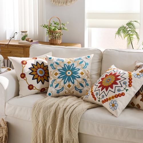Embroidered Floral Throw Pillow Cover 18x18 Set of 1 Teal - color: Teal, size: 18" x 18" (Pack of 1)