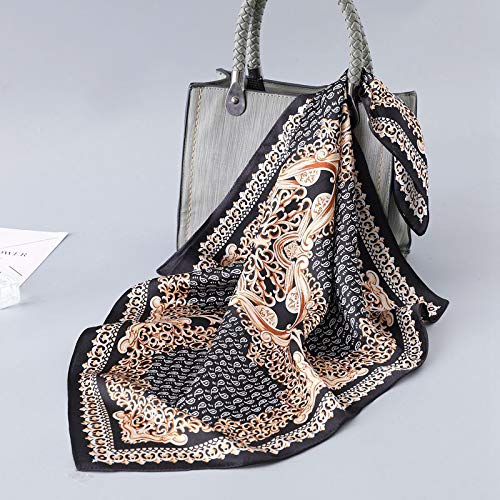 ANDANTINO 100% Mulberry Silk Scarf -21” Square Neckerchief with Gift Packed - color: Gold &Black