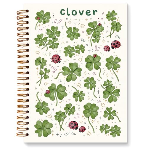 JXREQ Sage Green Clover Notebook Ladybug Botanical Journal Notebooks for Women Note Taking Diary Writing, Plant Insect Aesthetic Journaling Spiral Notebooks 5.5x8.3 - color: Clover