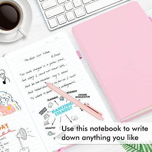 feela 24 Pack Journal Notebook Bulk for Work, Business Notebook Hardcover Lined Writing Journal with Pen Holder for Men Women Note Taking, with 24 Black Pens, 120 GSM, 5.1”x8.3”, A5, Rose Pink - color: 24 Rose Pink