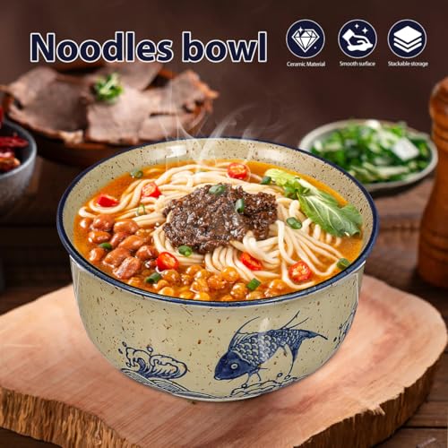 CALLARON 26 oz Ceramic Ramen Bowl Set of 2 with Lids, Spoons and Chopsticks