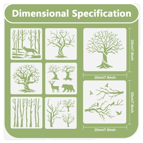 8 Pack Reversed Branches Wall Stencil Templates, 7.8 x 7.8 Inch Plastic Reusable Tree Trunk Art Stencils, Tree Stencils for Painting on Wood Wall Floor Fabric Furniture - style: Reversed Branches