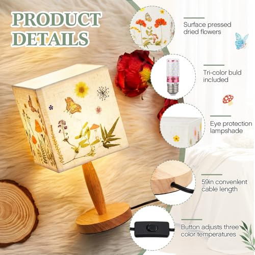 Hortsun Pressed Flower Vintage Table Lamp,Square - color: Square