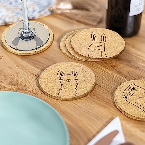 Coasters for Drinks with Holder Set of 6, Cute Animals Coaster Bulk for House Warming Gifts for New Home Couples Absorbent Cork Wood Cup Desk Coffee Table Office Kitchen Decor, Round 4" - color: Animals