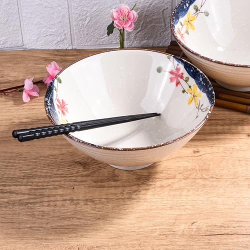 Japanese Ceramic Ramen Bowl Set Set of 2, 8.2 Inch Porcelain Noodle Bowls - color: QC