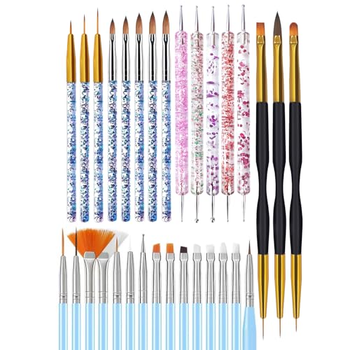 31PCS Nail Art Brush Set, Liner, Dotting, Fan & Flat Brushes - color: blue