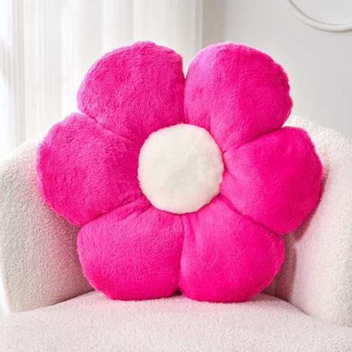 Kcvvcr Hot Pink Flower Pillow, 17.7" Flower Shaped Plush Decorative Throw Pillow for Bed - color: Hot Pink, size: 17.7 Inch