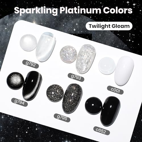 Beetles White Black Gel Polish Set, 6 Colors Fall Silver Cat Eye - color: A - Mixed Finishes | | Twilight Gleam