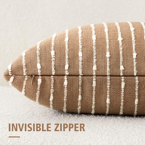 Foindtower Boho Striped Boucle Lumbar Throw Pillow Cover 12x20 Rust Tobacco - color: Tobacco, size: 20" x 12" (Pack of 2)
