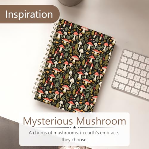 Cute Spiral Notebook Journal A5 6x9 Note Book with Pocket, Mushroom - color: Mushroom
