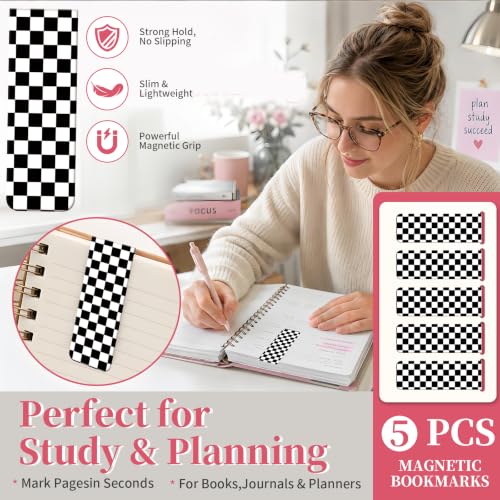 5 Pieces Magnetic Bookmarks, Cute Magnet Bookmark Clips, Colorful Page Markers for Books, Reading Supplies for Book Lovers, Women and Men Black White Checkerboard - color: Black White Checkerboard
