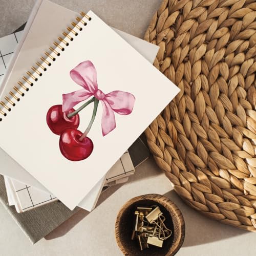 hold fizz Coquette Cute Pink Bow Cherry Notebook Journal 5.5x8.3 inch - color: Pink
