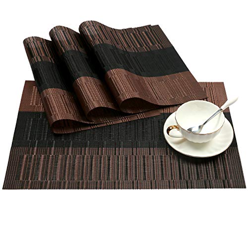 SHACOS Placemats Set of 4 Woven Vinyl Table Mats Place Mats for Dining Table Heat Resistant Wipe Clean (4, Ombre Coffee Black) - color: Ombre Coffee Black, size: Set of 4
