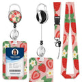 Lanyard with ID Holder Strawberry Pattern White Flower ID Badge Holder for Student Nurse Worker 7x11 cm - color: Strawberry Pattern