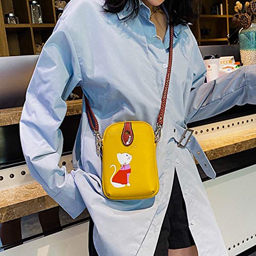Small Crossbody Bag for Women Leather Lightweight Cute Cat Cell Phone Purse with Crossbody Strap - color: Yellow