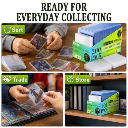 2000 Card Sleeves Hard Plastic, RCPLAGA 3"X 4" Trading Card Holder, 35PT - size: 1000 Hard Sleeves + 1000 Soft Sleeves