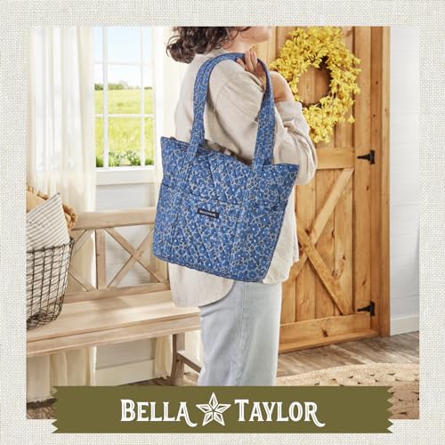 Bella Taylor Stride Tote, Quilted Shoulder Bag for Women - color: Navy Floral