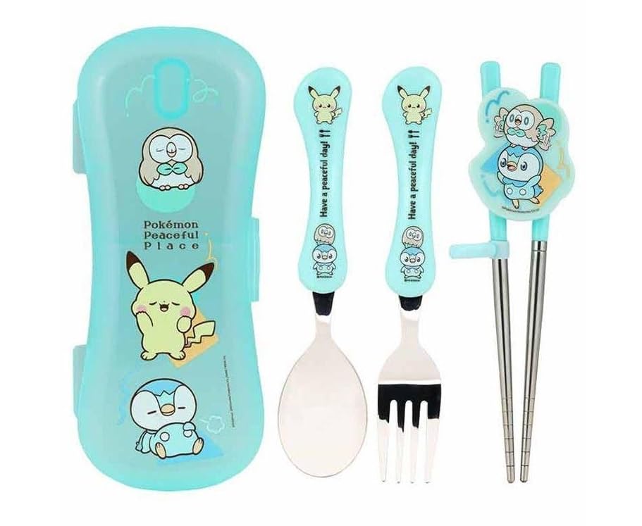 Cute Fork, Spoon, and Chopsticks Flatware Set with Case, Stainless Steel (Mint) - color: Mint