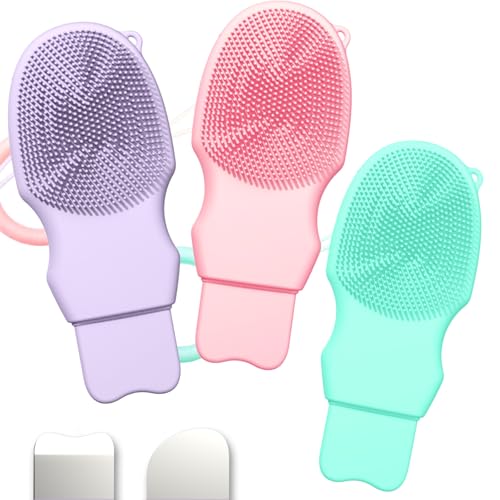 3-Pack Blackhead Remover Double Headed Scraper, Silicone Face Scrubber for Deep Cleansing, Portable Mini Skin Care Tool for Men & Women (Green + Pink + Purple) - color: Green + Pink + Purple